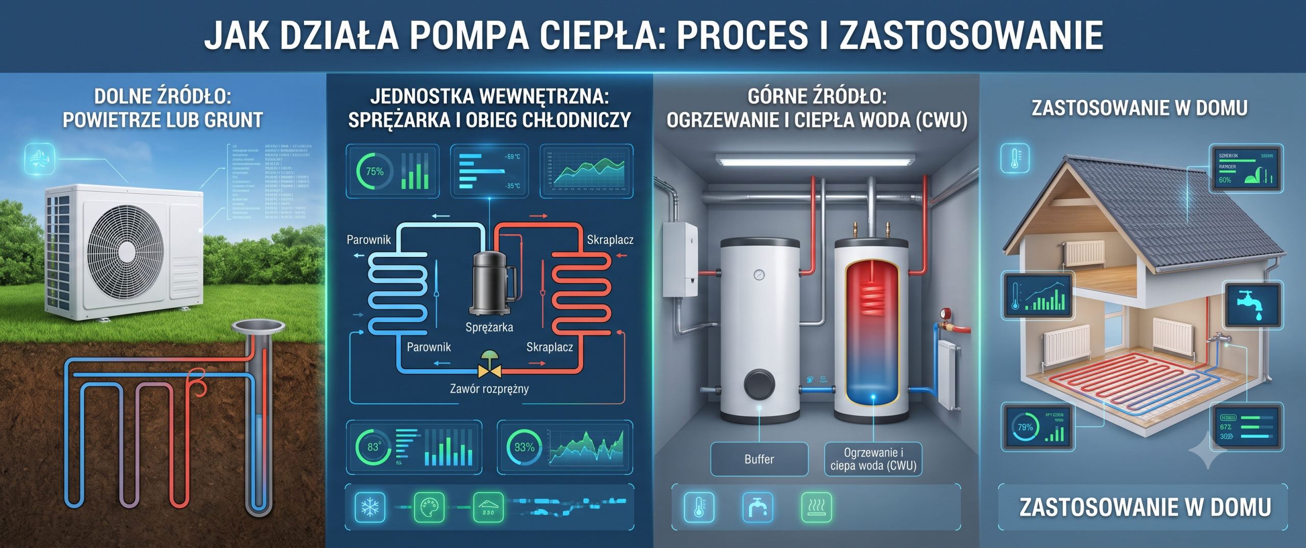 Jak działa pompa ciepła — infografika